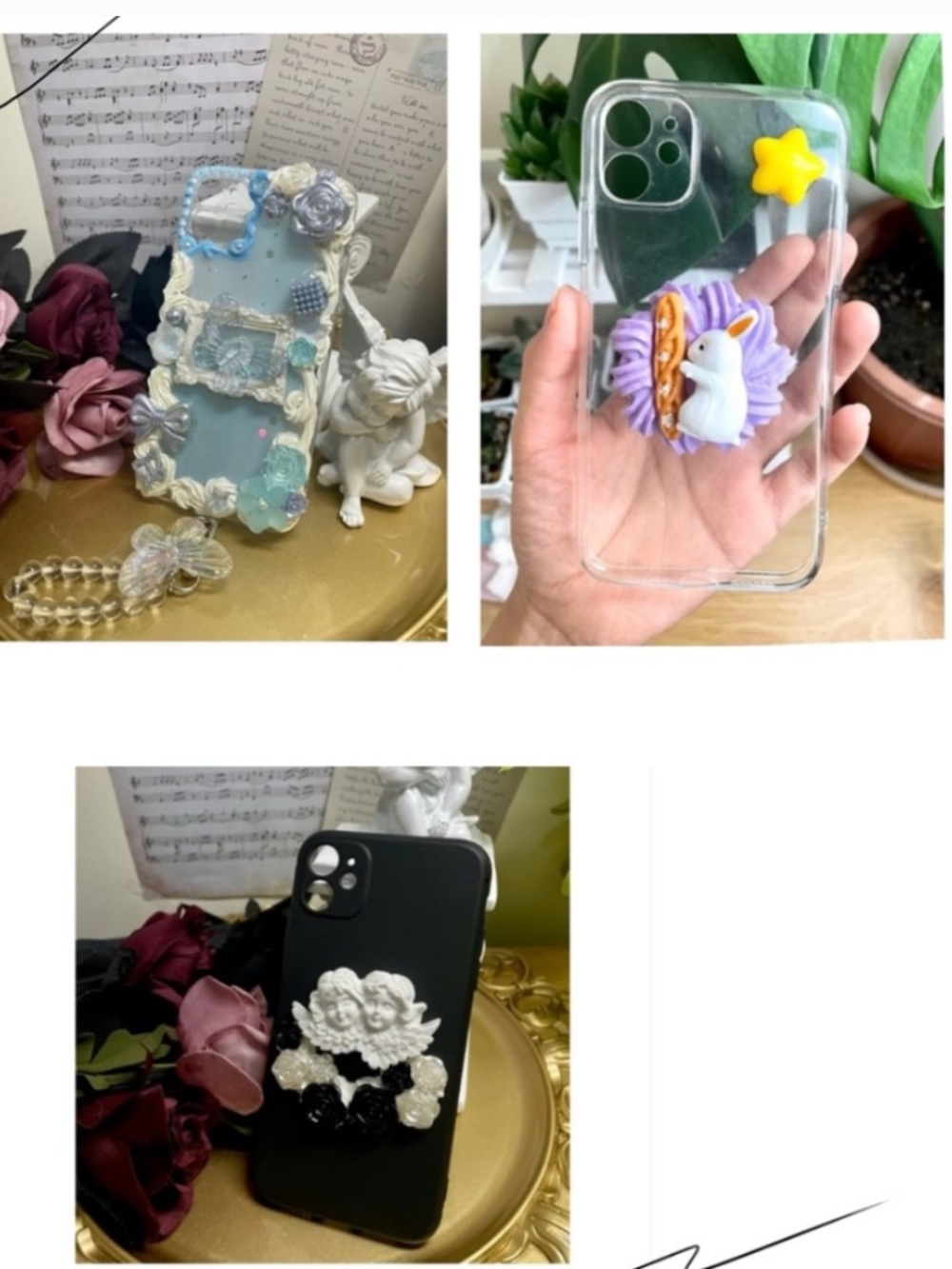 iPhone 11 Baroque butterfly or angel or rabbit iPhone Case, Handmade Phone case